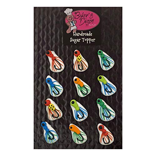Fly Fishing Lures Accessory Pack 12 pcs Edible Royal Icing Cake Topper