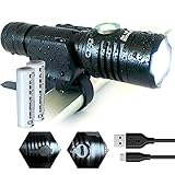 Vision II USB Bike Light, FREE Extra Battery, Powerful 860 Lumen Headlight Fits All Mountain Bikes, Road Bicycle, Waterproof & Installs in Seconds - 100% Satisfaction Guarantee!