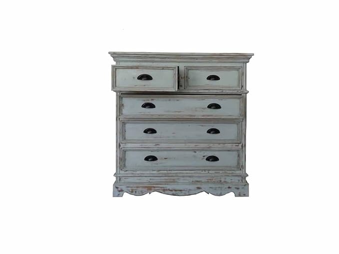 Aprodz Mango Wood Storage Cabinet Callao Chest of 5 Drawers Furniture for Living Room | Rustic Grey