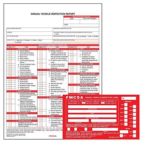 Annual Vehicle Inspection Report Form 25 pk Snap Out Format 3 Ply 