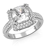 Sz 7 Sterling Silver 925 Cubic Zirconia CZ 3 Ct. Cushion Cut Halo Engagement Ring