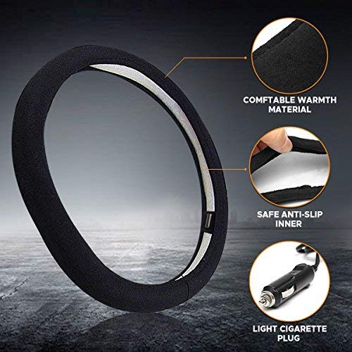 Zadin Heated Steering Wheel Cover,12V Universal Fit,Auto Steering Wheel Black Protector Cover with Heater,Premium Quality,Comfortable Feeling,Elegant Design - Thumbnail 5