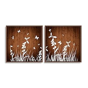 2 Piece Framed Canvas Wall Art for Living Room, Bedroom Wood Flower Theme Canvas Prints for Home Decoration Ready to Hang - 16"x16"x2 Panels