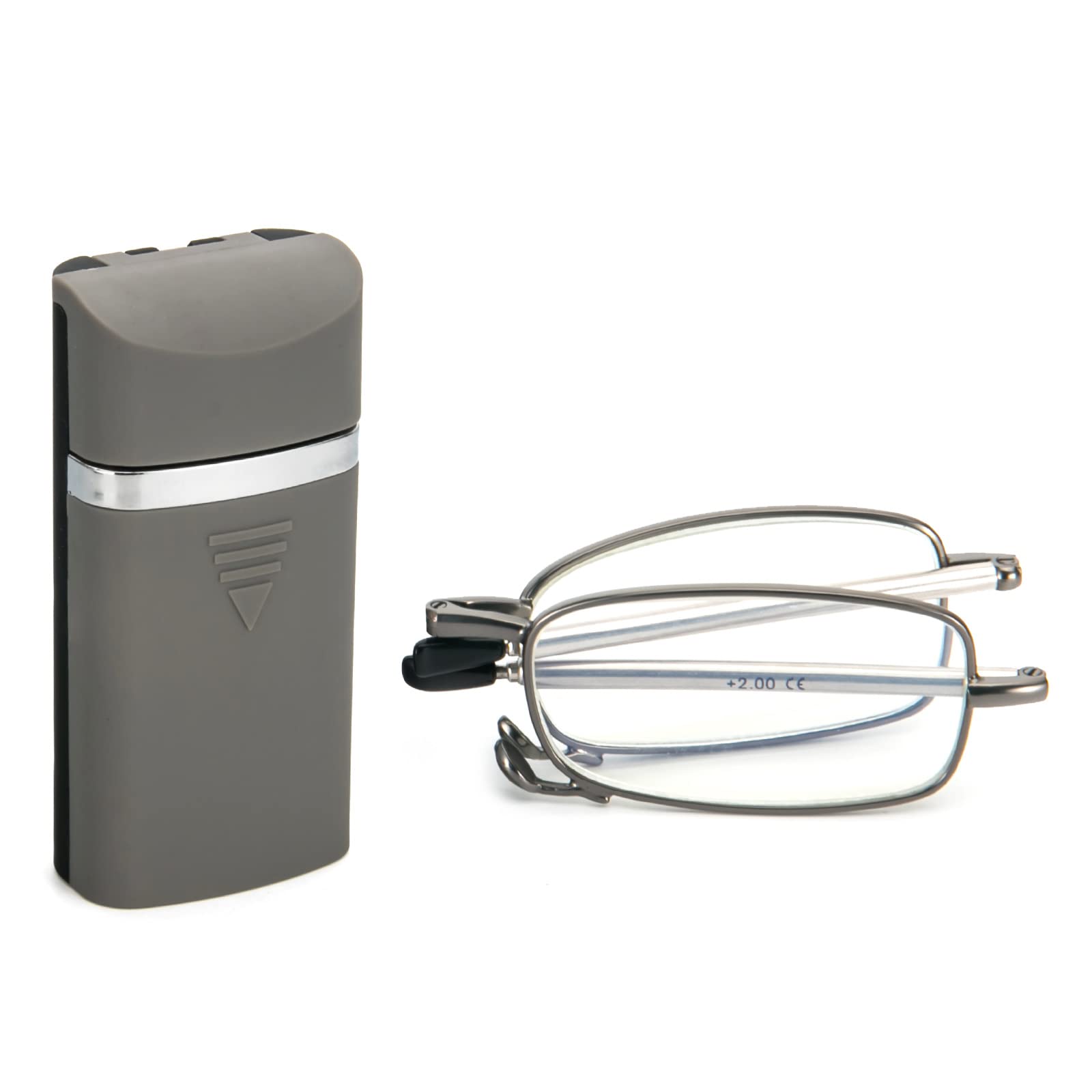 KoKoBin Folding Reading Glasses with Push Cover Box and Anti-Blue Light Reading Glasses Small Portable Reader for Men and Women(Grey,2.0)