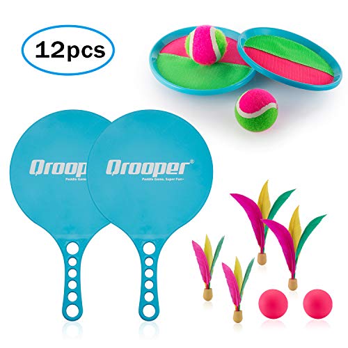 Qrooper Beach Paddle Ball Set,Toss and Catch Game Set,2 in 1 Multifunctional Paddle Toys,Can Meet The Needs of The Whole Family,Great for Indoors or Outdoors Playing,Both Kids & Adults Will Enjoy it