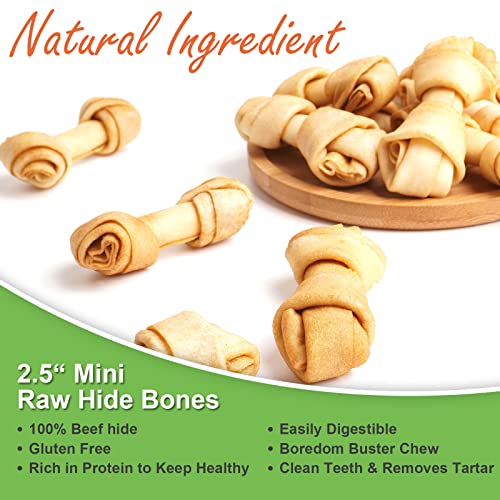 MON2SUN Dog Rawhide Knot Bones Small Rawhide Bones Mini Dog Chews Chicken Flavour 2.5 Inch 60