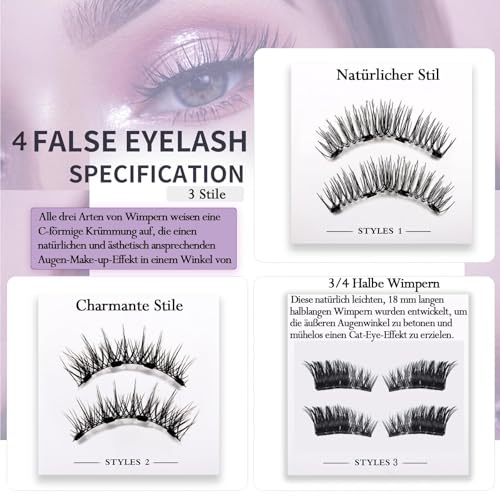 Magnetic False Eyelashes Natural Look with Applicator, Full Lashes and 3/4 Templates, Reusable Magnetic False Eyelashes No Glue or Eyeliner, Upgraded Version 4 Magnets
