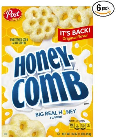 Post Honey Comb Corn & Oat Breakfast Cereal, 16 Oz - 6 Pack