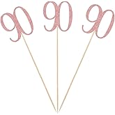 Rose Gold 90th Glitter Birthday Centerpiece Sticks, 12-Pack Number 90 Table Topper Anniversary Party Decorations
