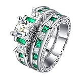 D.B.MOOD 2PCS Womens Wedding Engagement Rings Set 18K White Gold Plated Eternity Solitaire CZ Crystal Best Anniversary Promise Rings