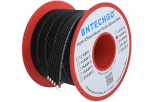 BNTECHGO 24 Gauge Silicone Ribbon Cable Flexible 6P Black 25 ft Flat Cable 24 AWG Stranded Tinned Copper Wire