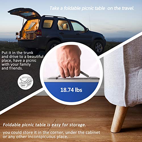 AHB Portable Folding Picnic Table with 4 Seats Chairs and Umbrella Hole