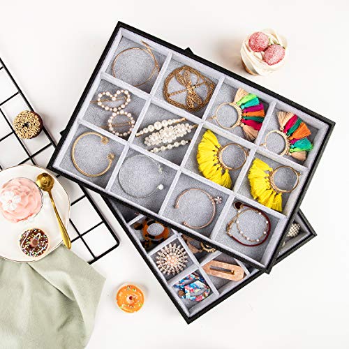 Mebbay Stackable Velvet Jewelry Trays Organizer Set with Clear Lid