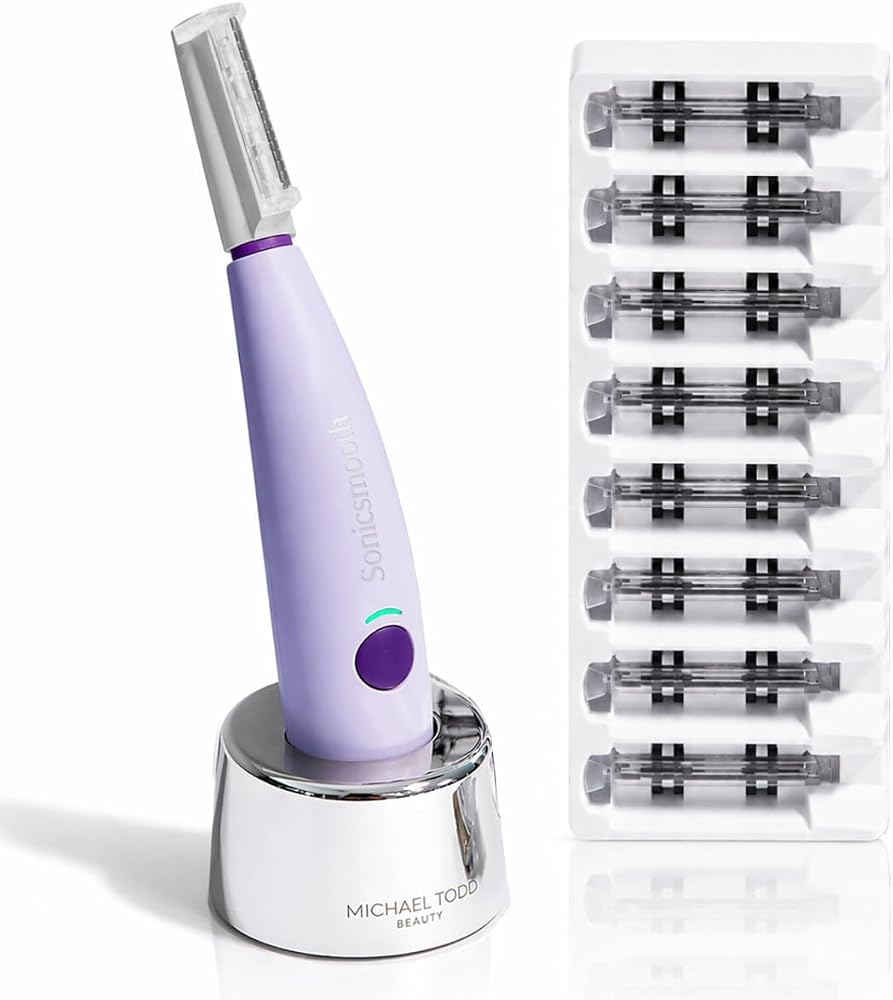 Michael Todd Beauty Sonicsmooth Dermaplane Razor for Women Face | Dermaplaning System + Eyebrow Trimmer, Peach Fuzz Remover,