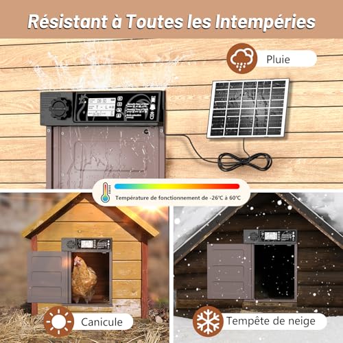 MASTERFUN Large Size Automatic Solar Chicken Coop Door with 7W Solar Panels, LCD Display, Automatic Aluminium Chicken Coop Door with Light Sensor, Timer, Anti-Pinch Function