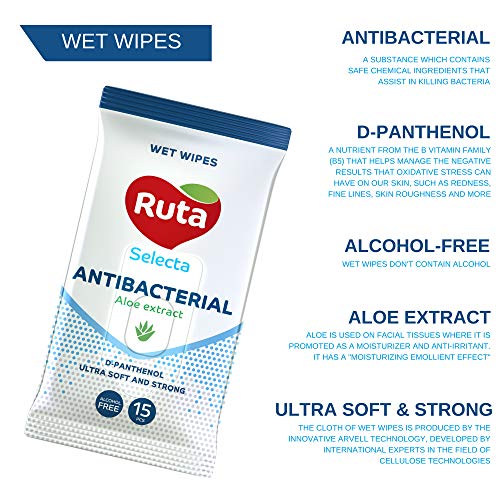 Wet Antibacterial Wipes - Sanitizer Disinfecting Wipe for Hands & Face - Moisturizing Aloe Extract - Clean Refreshing Scent - Travel Size Ultra Soft & Strong - 15 Count Travel (Pack of 8)