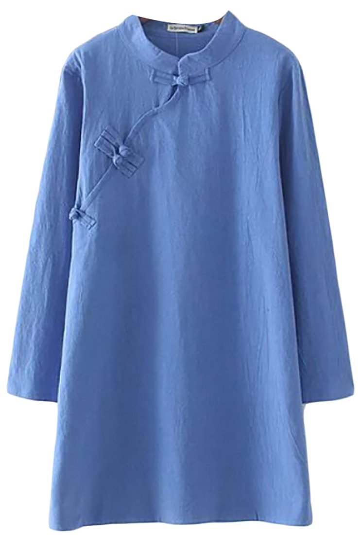 ainr Women's Retro Chinese Style Cheongsam Dress Light Blue XXL