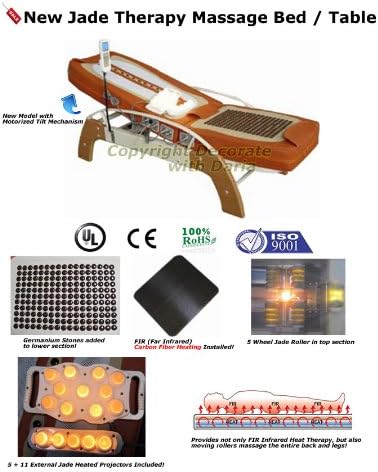 Massage Table FAR Infrared Jade Heat, Spinal Traction Therapy, Electric Motorized Tilt Backrest, 5 Heated Jade Rollers to 160F - 2 Jade Massage Wands, Carbon Fiber Panels - 110v Electric, 6.5 Ft. Bed
