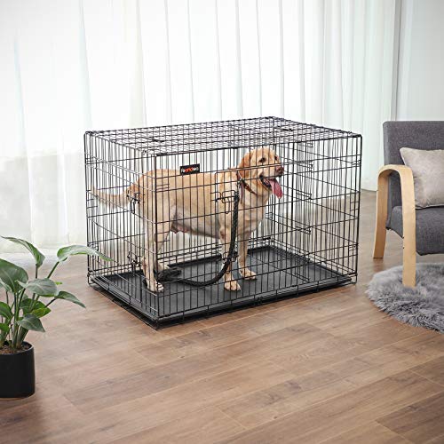 Feandrea PPD48BK Folding Dog Crate with 2 Doors, Separator, Removable Tray, 122 x 74.5 x 80.5 cm, XXL, Black