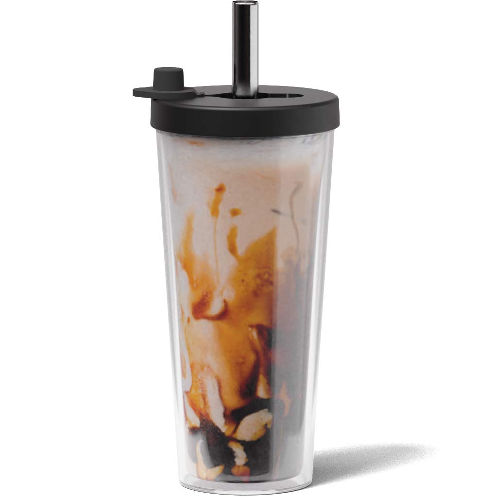 Dodoko Reusable Boba Cup and Straw Boba Tea Cup Bubble Tea Cup and Straw Reusable Iced Coffee Cup Cold Coffee Cup Smoothie Cup with Lid and Straw Smoothie Cup to go Smoothie Tumbler 17 oz - Black
