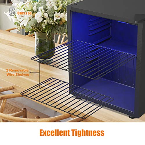 COSTWAY Beverage Refrigerator Cooler 60 Cans Capacity Mini Drink