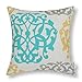 CaliTime Canvas Throw Pillow Cover Case for Couch Sofa Home Decoration Three-Tone Floral Compass Geometric 18 X 18 Inches Turquoise/Yellow/Gray
