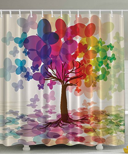 Abstract Art Shower Curtain Large Colorful Spring Tree Rainbow Colors Art Decor Fabric Shower Curtains Red Purple Green Yellow