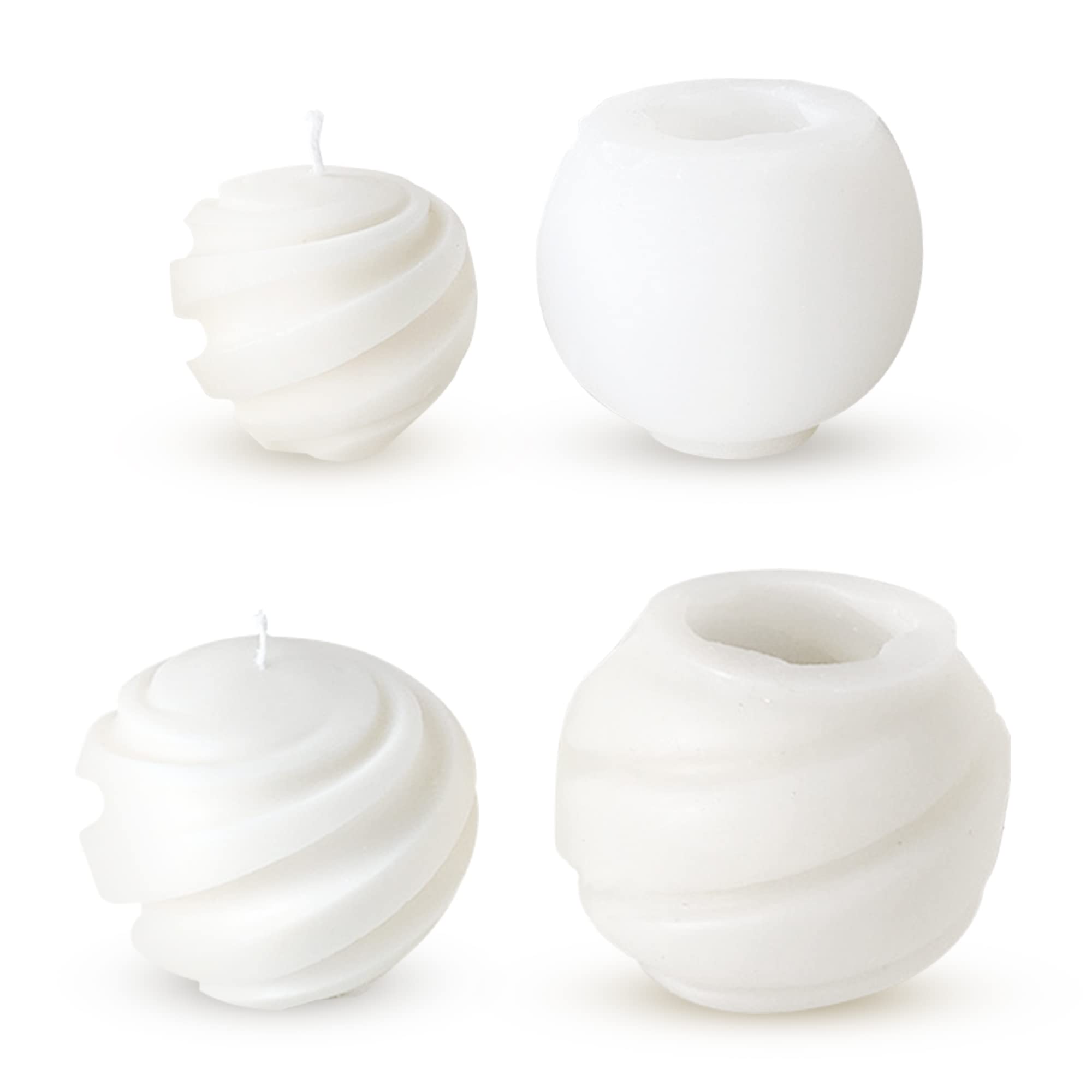 Silicone Candle Molds for Candle Making (2 pcs) - Mold for Wax and Beeswax Molding | Silicone Candles Molds | DIY Candle Making Supplies | Stripe Mold Threated ball Candle Molds –7x7x6cm & 9.5x9.5x7cm