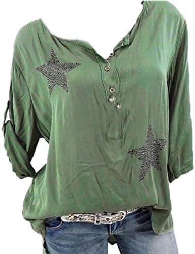 Casual t-Shirt Top, Women Button Five-Pointed Star Hot Drill Plus Size Tops Blouse Round Neck Cropped