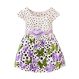 Weixinbuy Baby Girl's Cotton Polka Dots Short Sleeve Tutu Dress Purple XXL