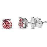 Oro Leoni 925 Sterling Silver Pink Peach Cubic Zirconia Studs Earrings, 5mm Round