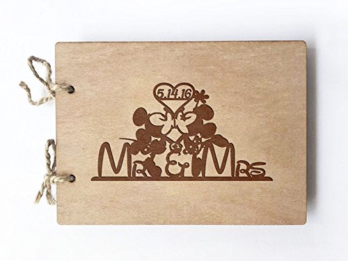 Click Here to See More Images Wedding Guest book (wood) - notebook - Mickey and Minnie Mr and Mrs with Date