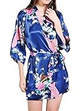 SexyTown Women's Kimono Robe - Peacock & Blossoms Short Style