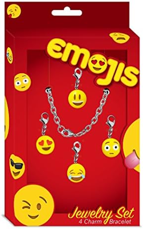 Emojis Jewelry Sets with Interchangeable Charm Bracelets, Rings, and Pendants Perfect for Holiday Gifts (Interchangeable 4 Charm Bracelet- Smiley, Heart Eyes, Laughing, Shocked)