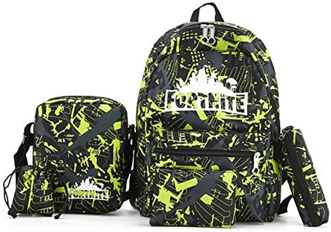 NEWXYX Luminous Backpack Five-Piece Suit, Tarpaulin, Breathable and Wearable, Suitable for Campus, Street Leisure (Green)