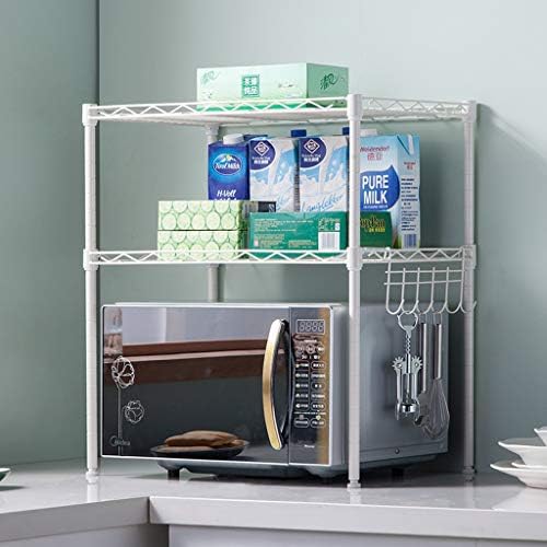 LYLLYL Double Kitchen Floor Stand Wrought Iron Metal Storage Rack 54 * 35 * 58cm Microwave oven rack (color : White)