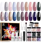 Modelones Nail Dip Powder Starter Kit 20 Colors, Dip Nail Kit with Dip Base Top Coat Activator Li...