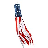 American Flag Windsock - 60inch, 4th Of July Decorations, Embroidered Stars - Fade Resistant Patriotic Wind Socks Decorations (Red, 60inch)