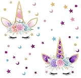 Easma Unicorn Wall Decals with Stars Moons and Dots Fairytale Decals Fits Girls Bedroom Decor -Pink&Galaxy