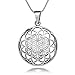 925 Sterling Silver Flower of Life Mandala 27 mm Round Circle Charm Pendant Necklace, 18 inches