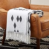 Rivet Colorful Geometric Diamond Jacquard Reversible Throw Blanket, 50" x 60", Black / White