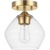 Globe Electric Harrow 1-Light Semi-Flush Mount Ceiling Lighting, Matte Brass, Clear Glass Shade