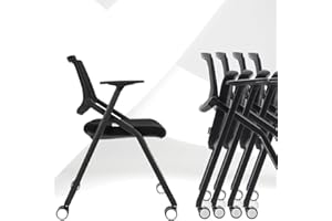 BROBRIYO 20 Pack Conference Room Chairs with Wheels and Paddle, Ergonomic Mesh Back and Arms for Home Office Desk Folding Chairs Black (10 Boxes)