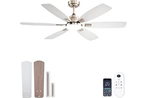 Ayaoty Ceiling Fans with Lights, 52 Inch Ceiling Fan with Light and Remote, 3CCT Dimmable, 6 Speed Reversible DC Motor,5 Blades Modern Nickel Ceiling Fan for Bedroom, Indoor/Outdoor Use