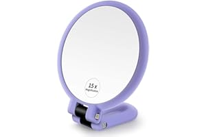 MGLIMZ 15X Magnifying Mirror, Hand Held Mirror, Double Side Small Makeup Mirror with 1X 15X Magnification, Adjustable Handle/Stand Travel Mirror, Compact Magnified Mirror for Girl Woman Face Eyes Makeup