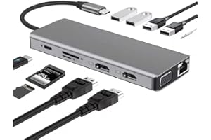USB C Docking Station Dual Monitor USB-C Hub Multiport 12 in 1 Adapter Dongle with 2HDMI,VGA,100W PD,Ethernet,6 USB Port,SD/T