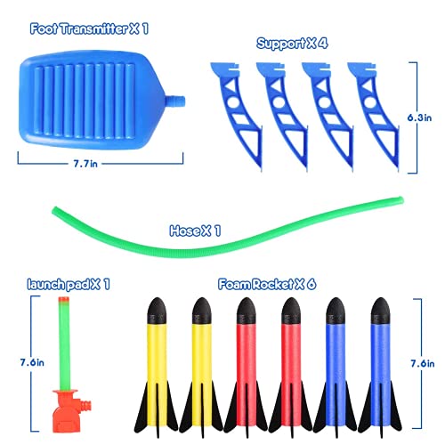 Bonbell Lanceur de Fusée, Jouet Exterieur Enfant, Jouet Roquettes avec 6 Fusées ​en Mousse Colorées, Jouet de Jardin Stomp Air Rocket, Cadeau de Anniversaire Noël pour Garçons Filles 3-12 Ans