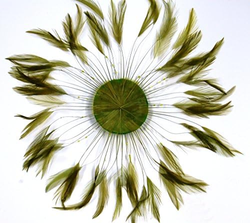 3 Pcs Full Pinwheels - MOSS GREEN (Burnt Hackle Feathers w/ Beads)