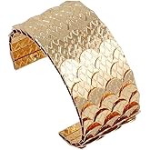 Gold Chunky Cuff Bracelets for Women Vintage Boho Wide Fish Scale Pattern Bangle Bracelets Irregular Statement Thick Arm Cuff Gold Silver Jewelry Gift