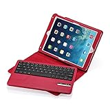 iPad Air/iPad Air 2 Keyboard + Leather Case, Poweradd Removable Bluetooth iPad Keyboard Case + Auto Wake/Sleep Function, Built-in Stand for Apple iPad Air 1/2, iPad 5/6 [Apple iOS 10+ Support] - Red